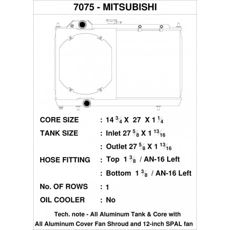Mitsubishi Evo 7/8/9 - Full Size Slim Radiator w/ 12-inch SPAL fan & Shroud / Adjustable -16 or slip-on fittings